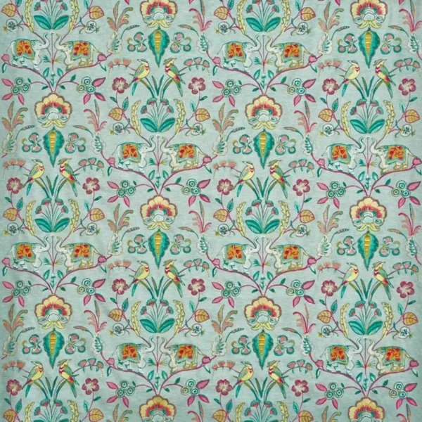 Raj Fabric - Jade by green botanical embroideried fabric from Prestigious Textiles