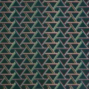 green geometric embroideried fabric from Prestigious Textiles