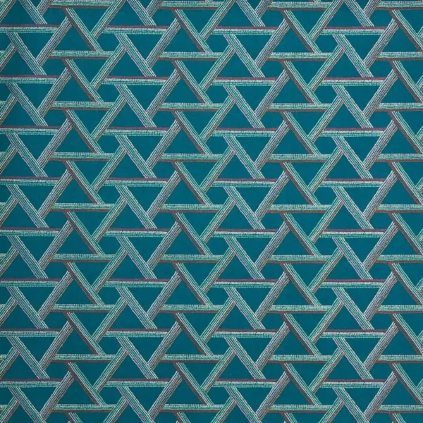 Medina Fabric - Peacock by blue geometric embroideried fabric from Prestigious Textiles