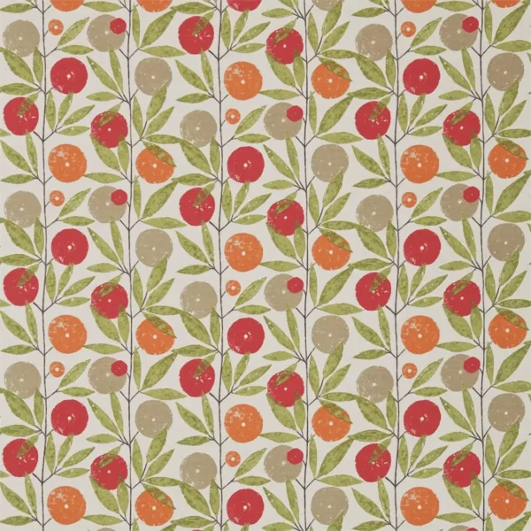 Blomma Fabric - Tangerine / Chilli / Citrus by multicolour botanical cotton fabric from Scion