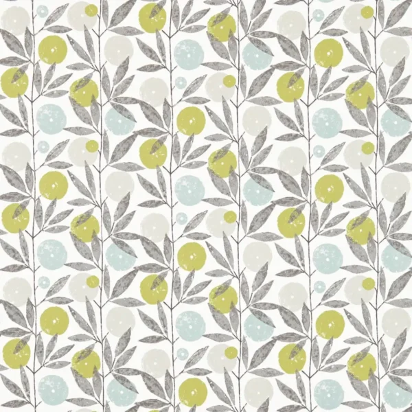 Blomma Fabric - Kiwi / Pumice / Marine by blue botanical cotton fabric from Scion