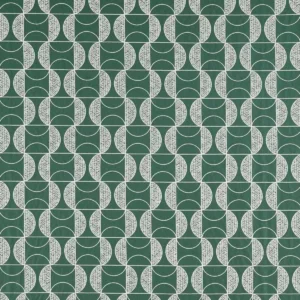 green geometric embroideried fabric from Scion