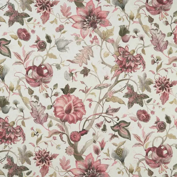 Delilah Fabric - Winterberry / Linen by pink botanical printed fabric from Studio G