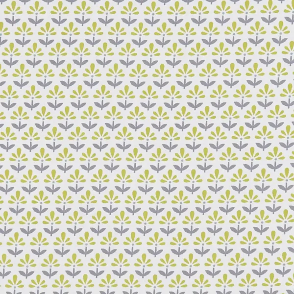 Fleur Fabric - Chartreuse / Charcoal by black-grey botanical cotton fabric from Studio G