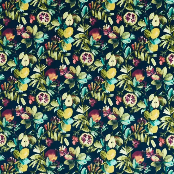 Fruta Fabric - Midnight Velvet by multicolour botanical printed fabric from Studio G
