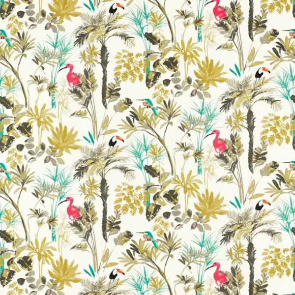 Palm Fabric - Charcoal / Citron by white botanical cotton fabric from Studio G