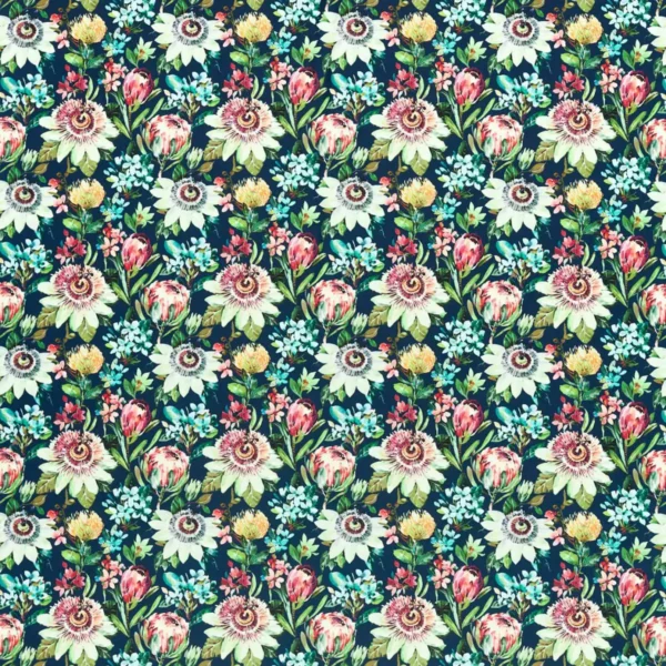 Paradise Fabric - Midnight Velvet by multicolour botanical printed fabric from Studio G