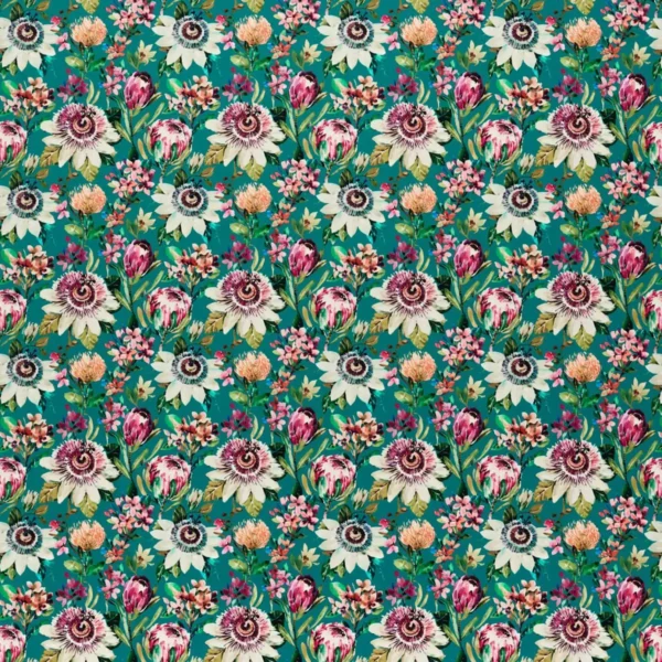 Paradise Fabric - Teal Velvet by green botanical printed fabric from Studio G