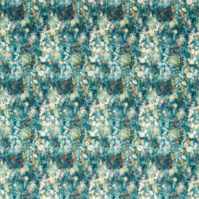 Rosedene Fabric - Denim / Spice swatch