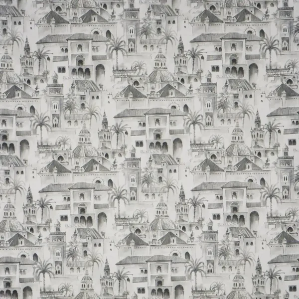 Voyage Fabric - Stone by black-grey traditional printed fabric from Prestigious Textiles