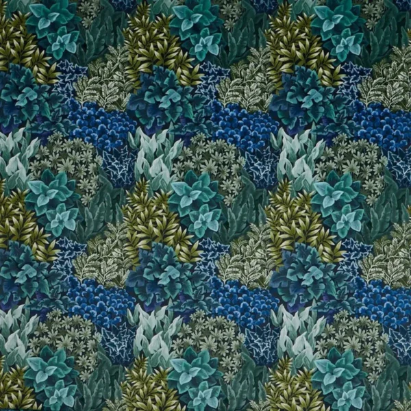 Garden Wall Fabric - Aruba by blue botanical velvet-chenille fabric from Prestigious Textiles