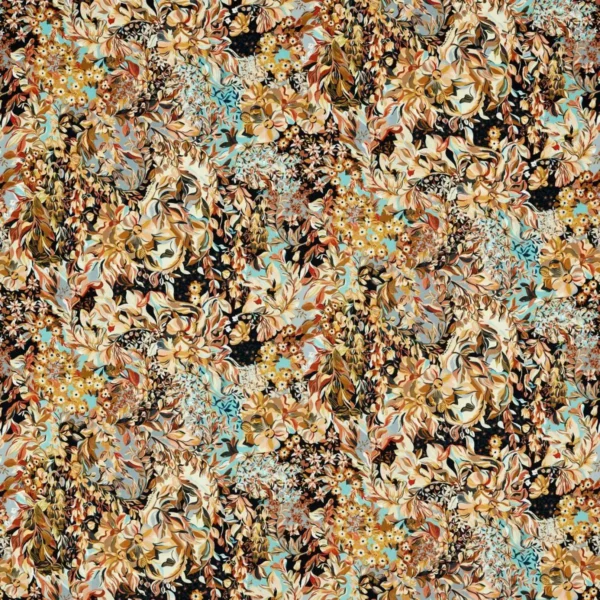 Aubrey Fabric - Noir / Mineral by multicolour botanical velvet-chenille fabric from Studio G