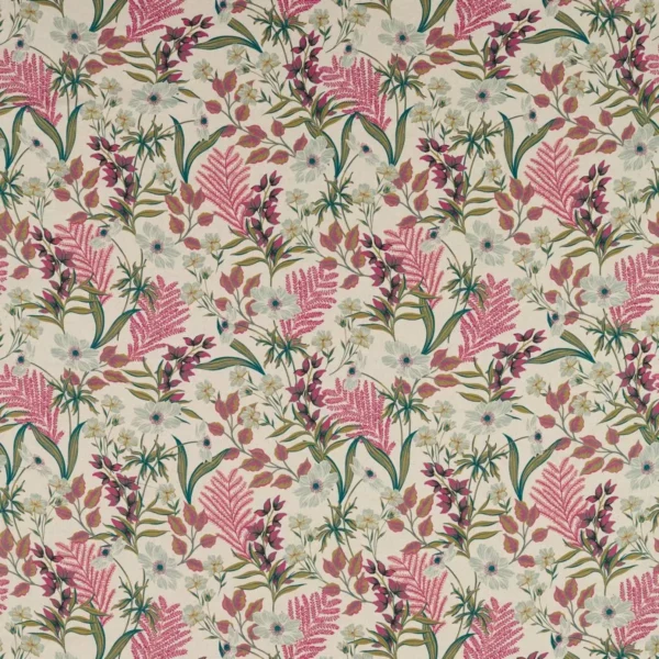 Hazelbury Fabric - Coral by green botanical cotton fabric from Studio G