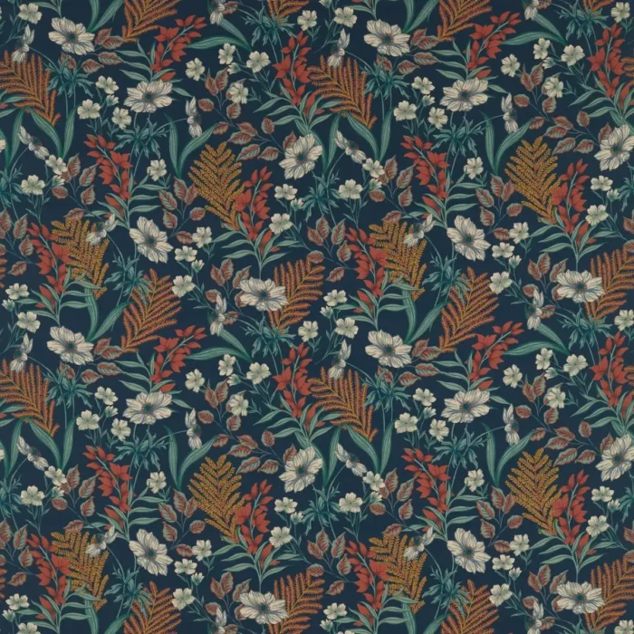 Hazelbury Fabric - Midnight / Spice swatch
