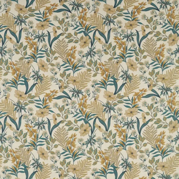 Hazelbury Fabric - Ochre by yellow botanical cotton fabric from Studio G