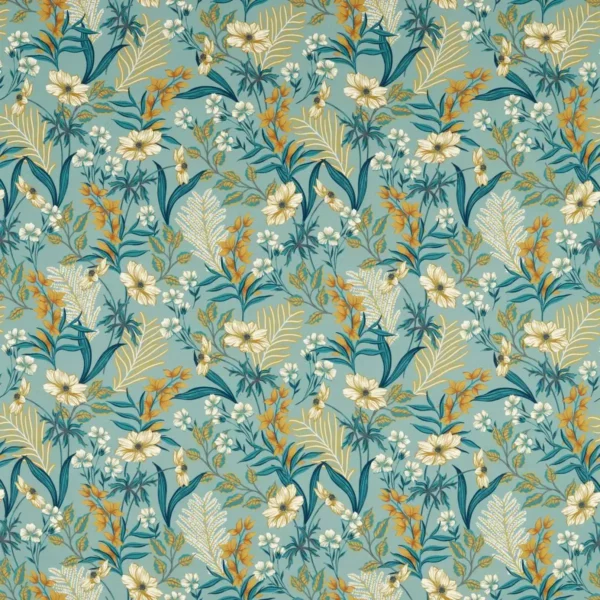 Hazelbury Fabric - Mineral by blue botanical cotton fabric from Studio G