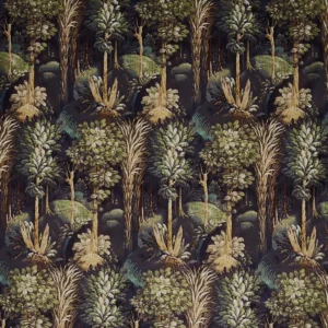 black-grey botanical velvet-chenille fabric from Prestigious Textiles