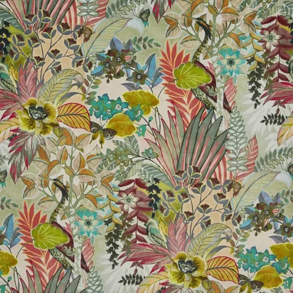 Hidden Paradise Fabric - Pastel by multicolour botanical velvet-chenille fabric from Prestigious Textiles