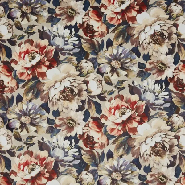 Secret Oasis Fabric - Rouge by multicolour botanical velvet-chenille fabric from Prestigious Textiles