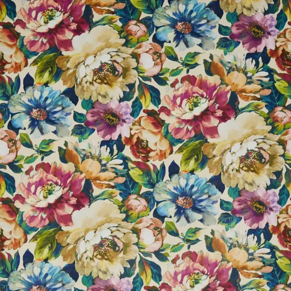 Secret Oasis Fabric - Jewel by multicolour botanical velvet-chenille fabric from Prestigious Textiles