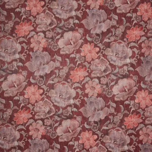 Labyrinth Fabric - Ruby by multicolour botanical velvet-chenille fabric from Prestigious Textiles