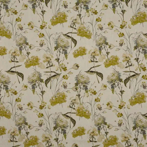 Chiswick Fabric - Ochre by yellow botanical printed fabric from Prestigious Textiles