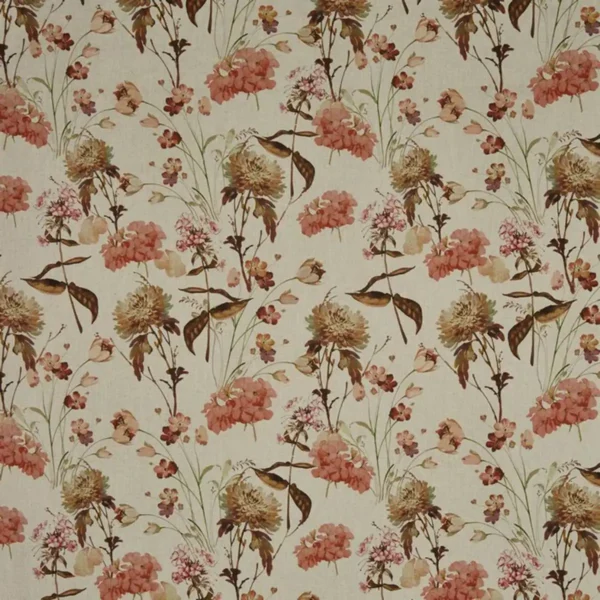 Chiswick Fabric - Russet by orange botanical printed fabric from Prestigious Textiles
