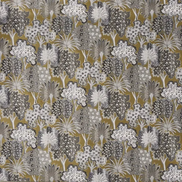 Fairytale Fabric - Gilt by black-grey botanical jacquard fabric from Prestigious Textiles