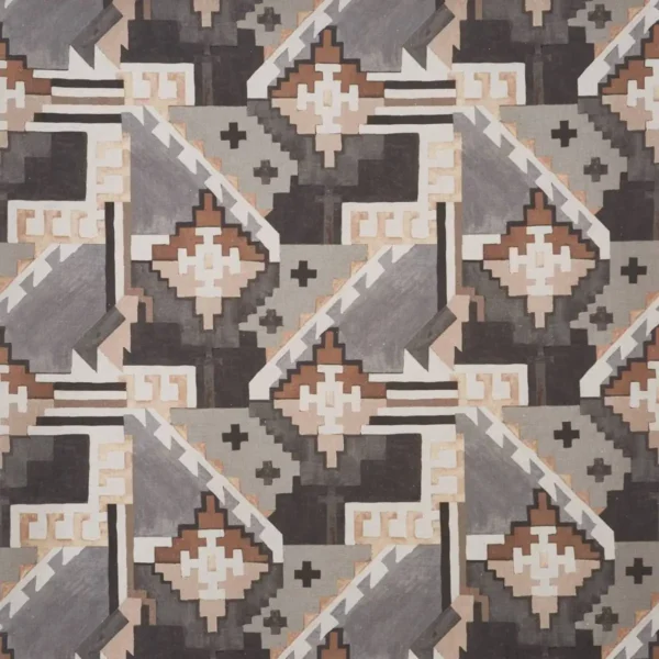 Machu Picchu Fabric - Stone by black-grey geometric cotton fabric from Prestigious Textiles