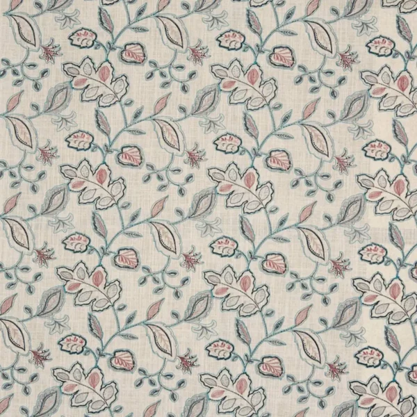 Berkley Fabric - Porcelain by green botanical embroideried fabric from Prestigious Textiles