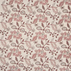 red botanical embroideried fabric from Prestigious Textiles