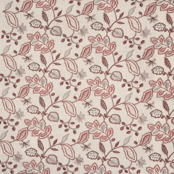Berkley Fabric - Cherry by red botanical embroideried fabric from Prestigious Textiles