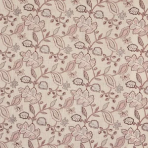 pink botanical embroideried fabric from Prestigious Textiles