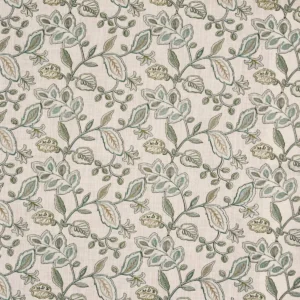 green botanical embroideried fabric from Prestigious Textiles