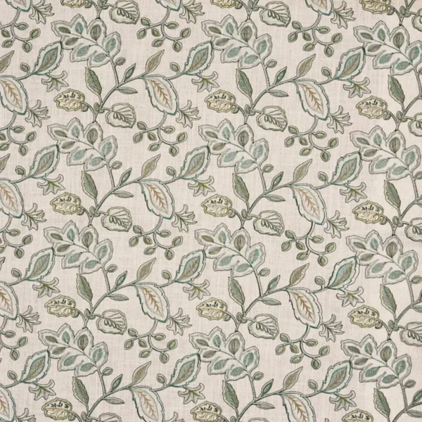 Berkley Fabric - Laurel by green botanical embroideried fabric from Prestigious Textiles