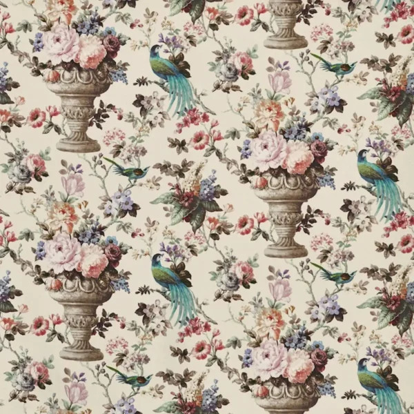 Clarence Fabric - Porcelain by multicolour botanical cotton fabric from Prestigious Textiles