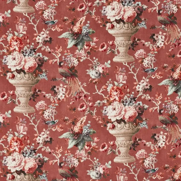 Clarence Fabric - Cherry by multicolour botanical cotton fabric from Prestigious Textiles