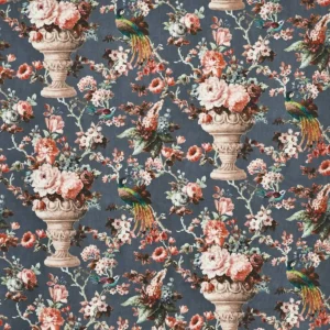 blue botanical cotton fabric from Prestigious Textiles
