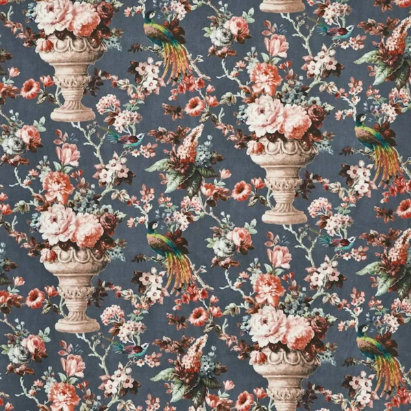 Clarence Fabric - Royal by blue botanical cotton fabric from Prestigious Textiles