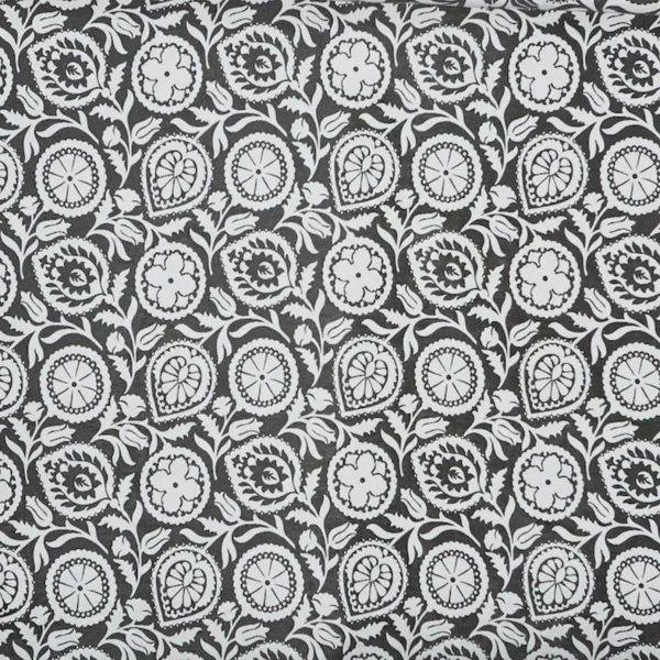 Lancaster Fabric - Slate by black-grey botanical jacquard fabric from Prestigious Textiles