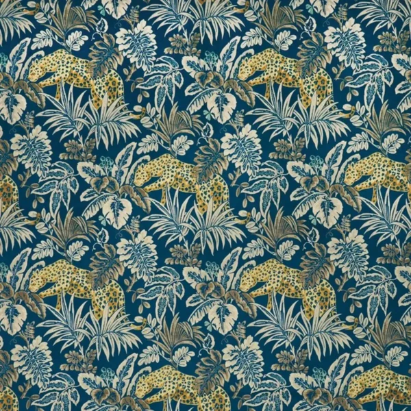 Leopard Fabric - Indigo by blue animal velvet-chenille fabric from Prestigious Textiles