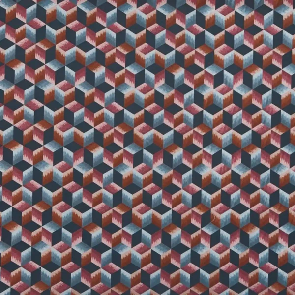 Luca Fabric - Raspberry by blue geometric jacquard fabric from Prestigious Textiles