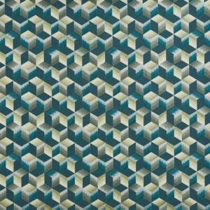 green geometric jacquard fabric from Prestigious Textiles