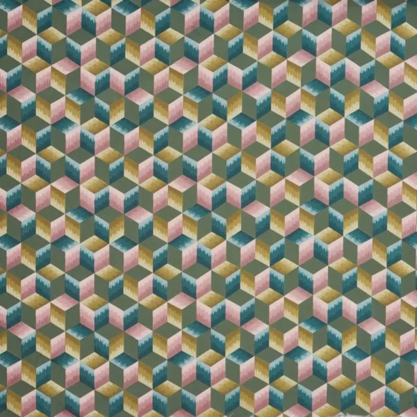 Luca Fabric - Dragonfly by green geometric jacquard fabric from Prestigious Textiles