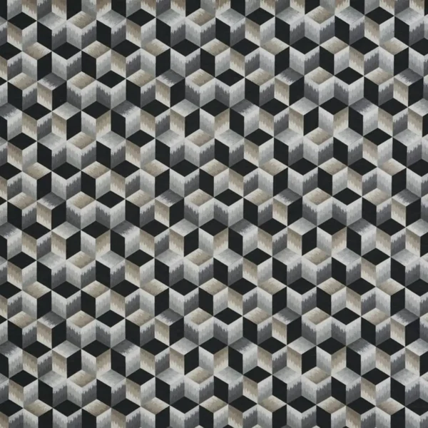 Luca Fabric - Flint by black-grey geometric jacquard fabric from Prestigious Textiles