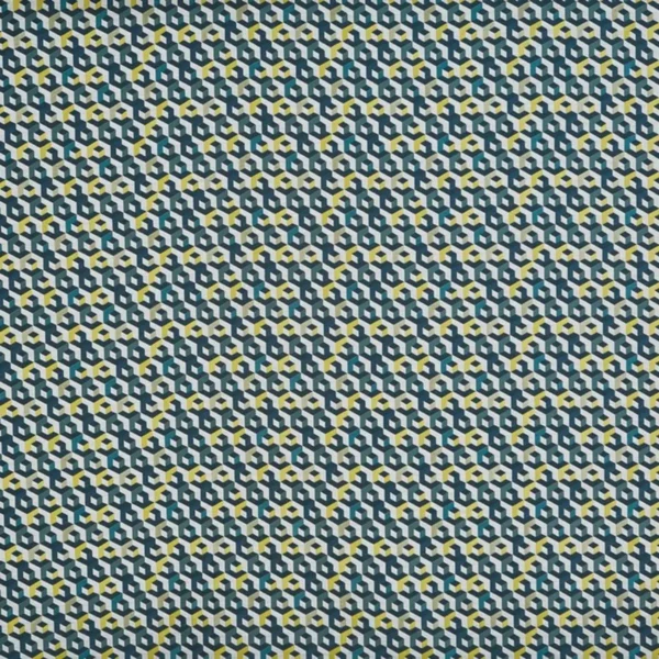 Theo Fabric - Peppermint by blue geometric jacquard fabric from Prestigious Textiles