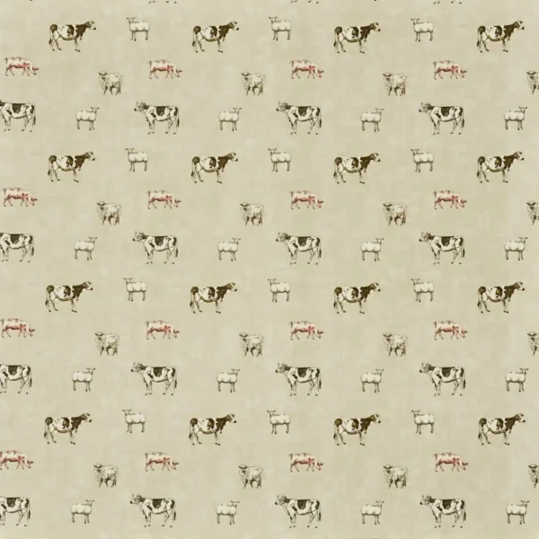 Pasture Fabric - Flax by yellow animal cotton fabric from Prestigious Textiles