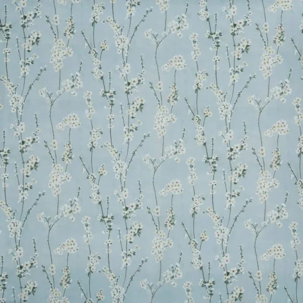Almond Blossom Fabric - Porcelain by blue botanical cotton fabric from Prestigious Textiles