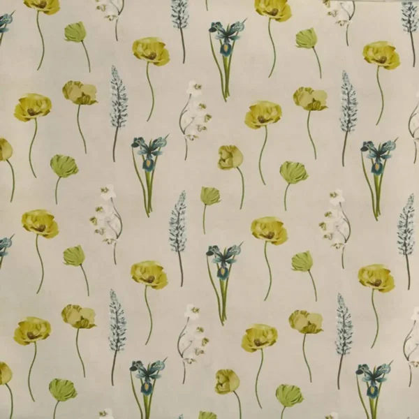 Flower Press Fabric - Lemon Grass by multicolour botanical cotton fabric from Prestigious Textiles