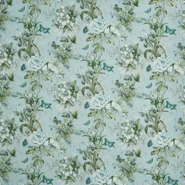 Hot House Fabric - Porcelain by blue botanical cotton fabric from Prestigious Textiles
